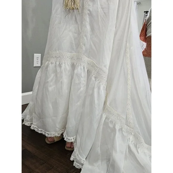 Vintage 70s Cream Prairie Dress Victorian Peasant Cottage Lace Boho Wedding Gown - Picture 12 of 16